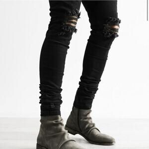 Oro Los Angeles The Wolf Denim Black Skinny Distressed Jeans 28